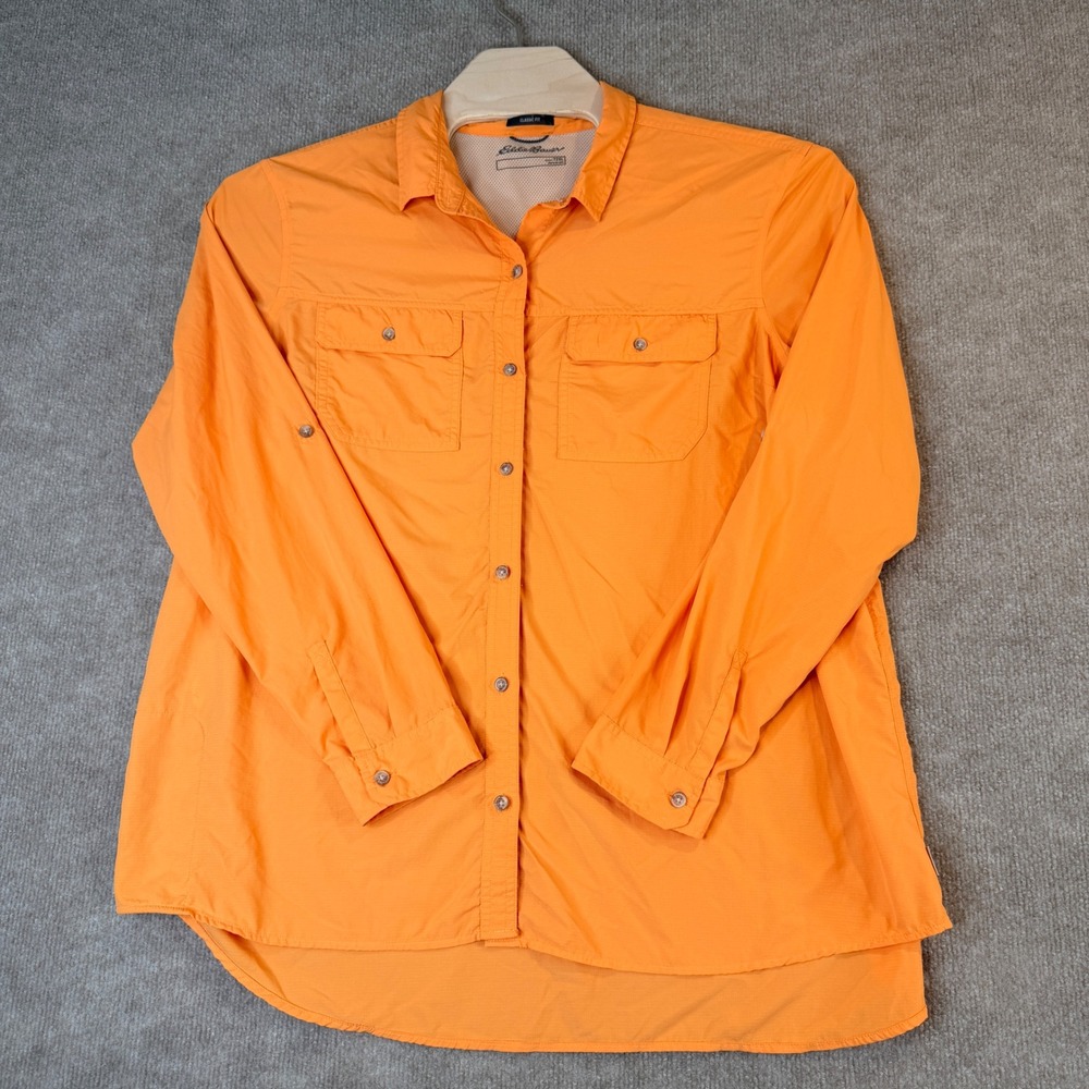 Eddie Bauer Womens 2XL Orange Ripstop Nylon Long Sleeve Hiking Shirt 21224215